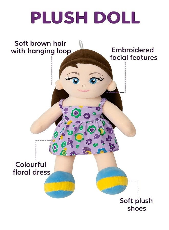 Fun4you Soft Plush Rag Doll, Floral Print Dress, Kids Birthday Gift Toy, Age 2+ (Purple) - Image 3